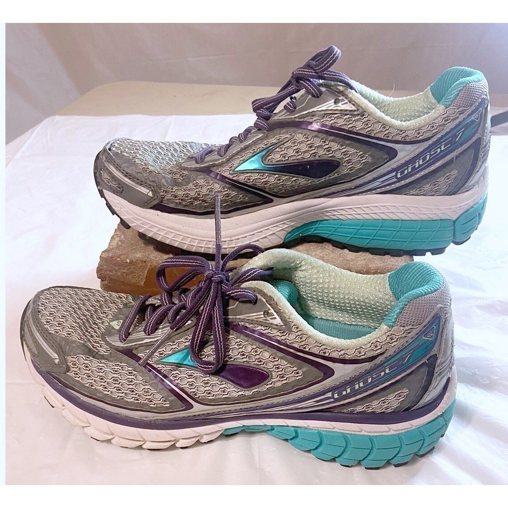 Brooks Ghost 7 Womens Running Shoes Grey Purple Teal Sneakers Athletic